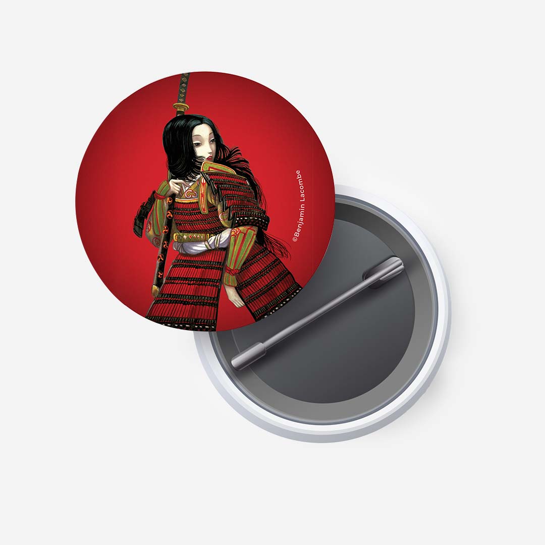 Button Pin 55mm Tomoe Gozen - Stories of Samurai Women